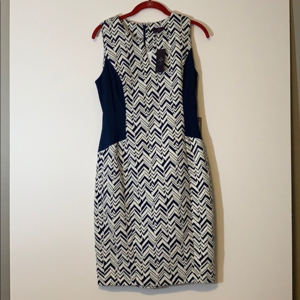 NYDJ NWT Women's Heritage Navy & White Chevron Print Heidi Dress, Size 6